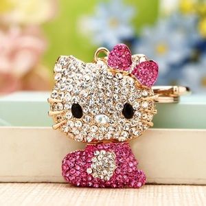 Hello Kitty with Dark Pink Crystal Dress & Bow Keychain Charm